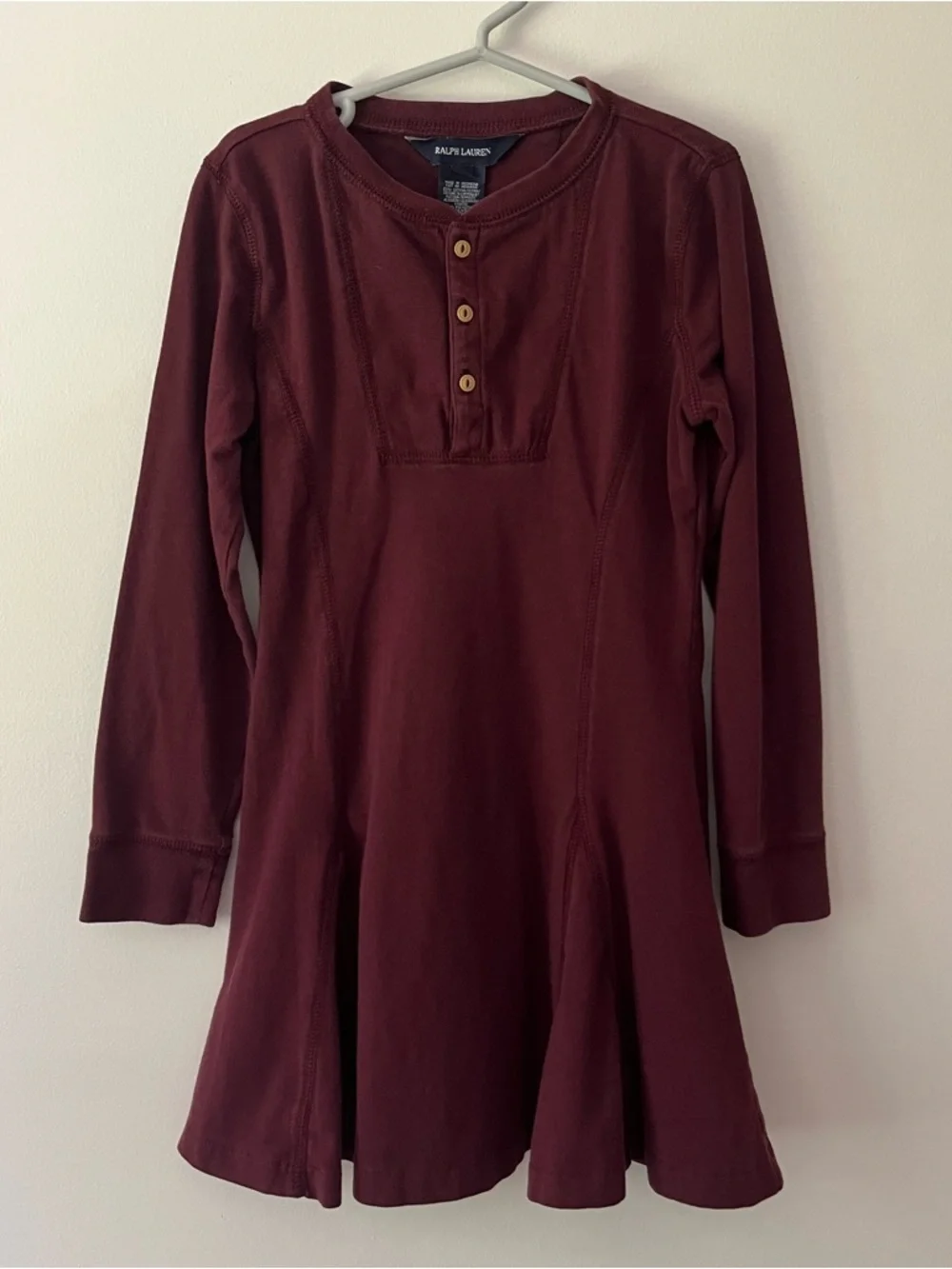 Girls Ralph Lauren Burgundy Dress 6 Henley Long Sleeve